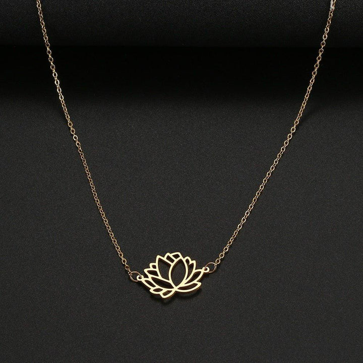 Collier pendentif fleur de lotus plat plaqué or / argent - MonPendentif