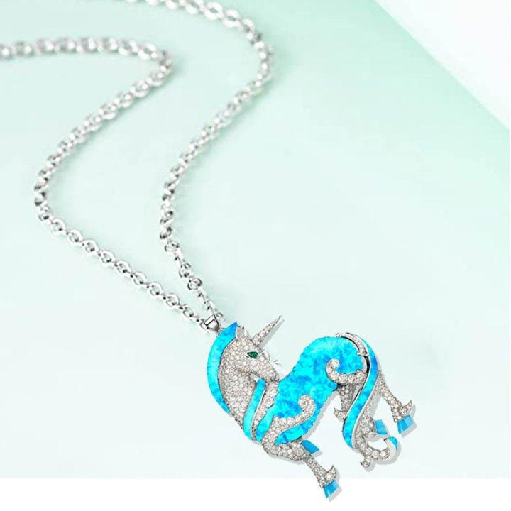 Collier pendentif licorne strass bleu et argenté - MonPendentif