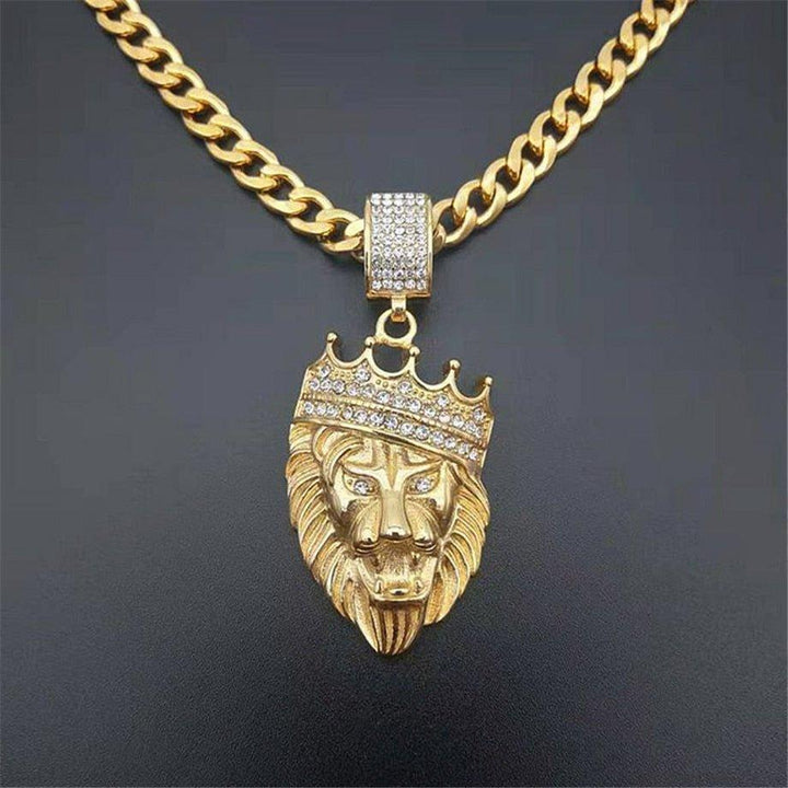 Collier pendentif lion grande maille plaqué or - MonPendentif