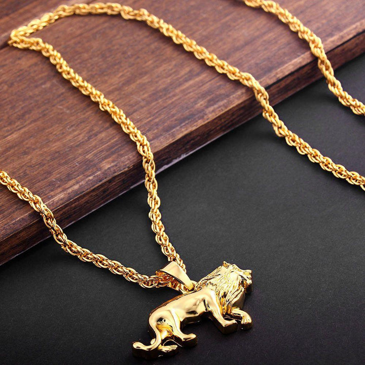 Collier pendentif lion longue chaine plaqué or - MonPendentif