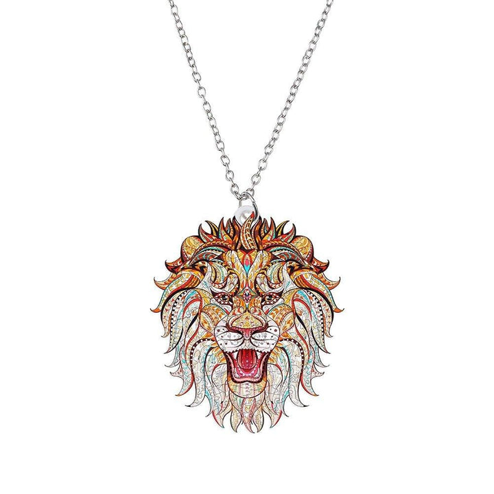 Collier pendentif lion tête colorée - MonPendentif
