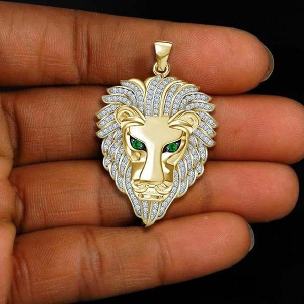 Collier pendentif lion tête strass - MonPendentif