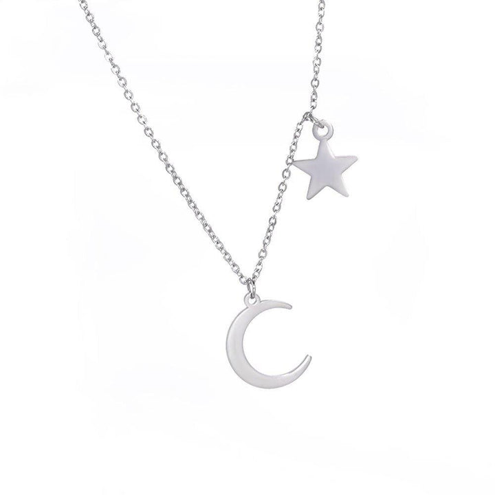 Collier pendentif minimaliste lune et étoile en plaqué argent - MonPendentif