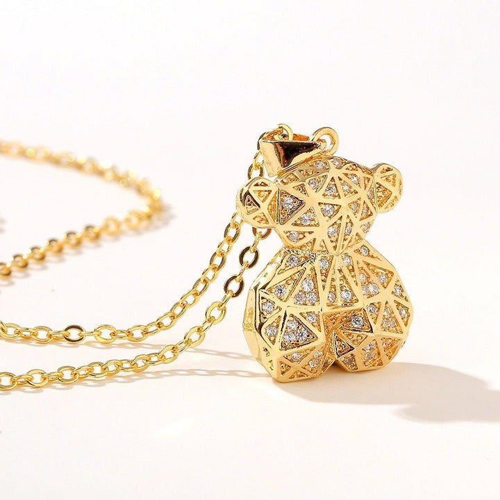 Collier pendentif ourson avec cristal plaqué or - MonPendentif