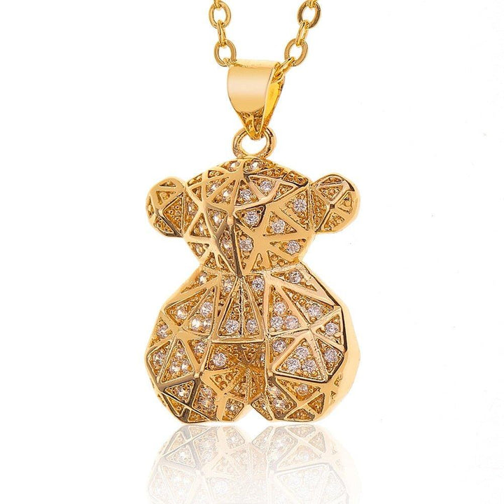 Collier pendentif ourson avec cristal plaqué or - MonPendentif