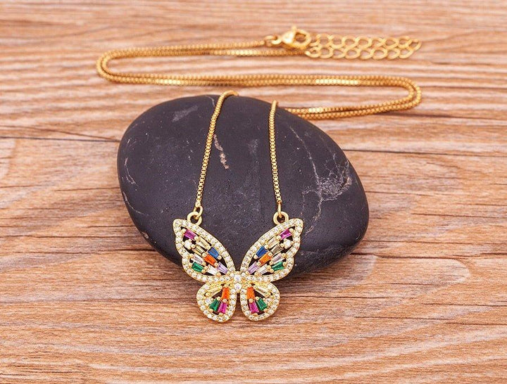 Collier pendentif papillon strass multicolore - MonPendentif