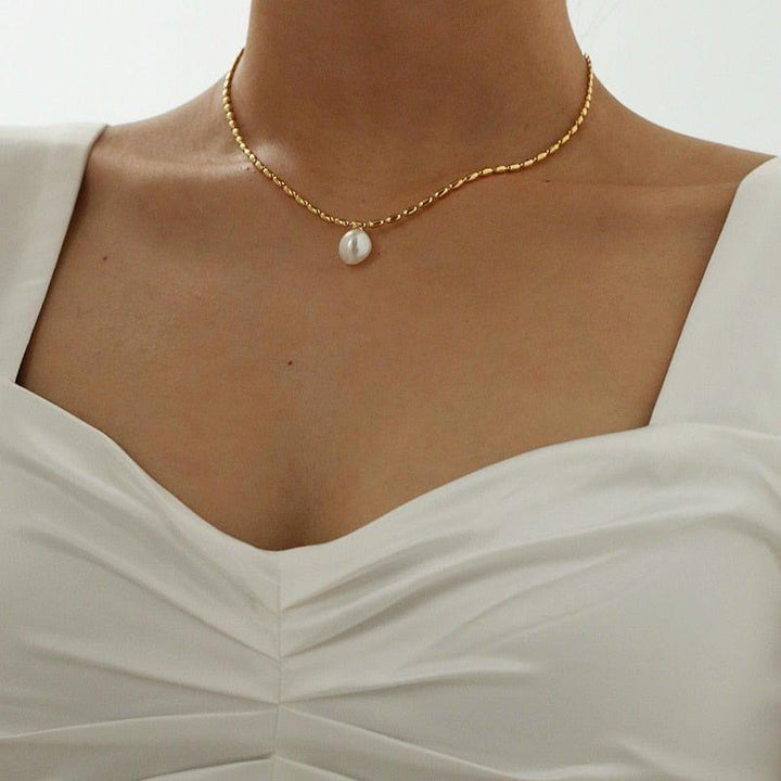 Collier pendentif perle avec chaîne perlée plaqué or - MonPendentif