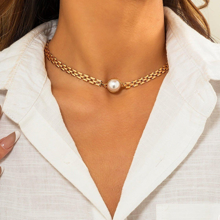 Collier pendentif perle avec chaîne ras de cou plaqué argent / or - MonPendentif