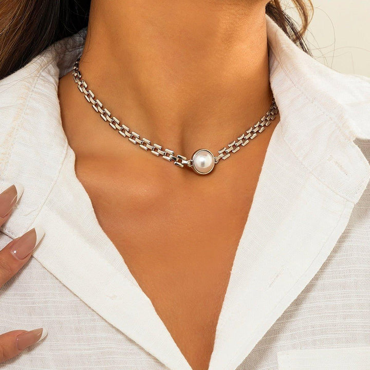 Collier pendentif perle avec chaîne ras de cou plaqué argent / or - MonPendentif