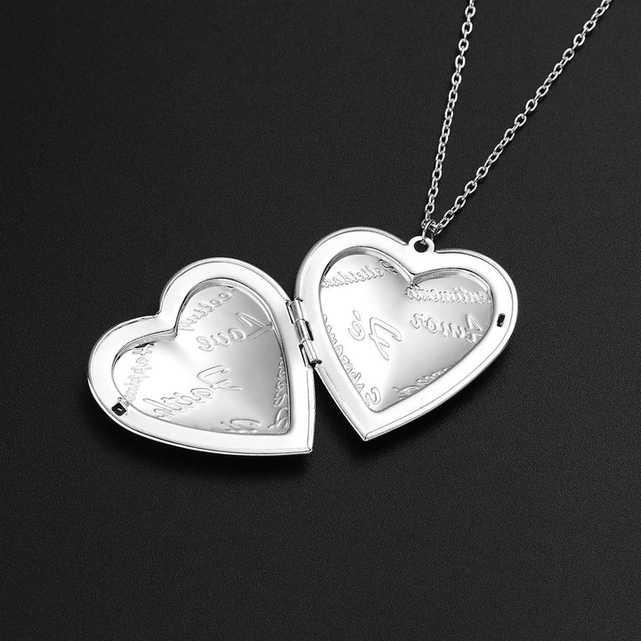 Collier pendentif porte photo coeur inscriptions argent - MonPendentif