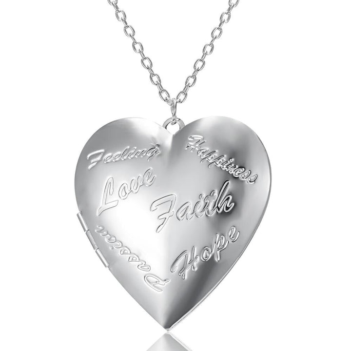 Collier pendentif porte photo coeur inscriptions argent - MonPendentif