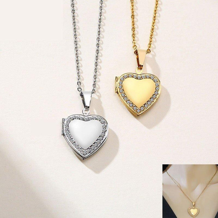 Collier pendentif porte photo coeur plaqué or / argent avec strass - MonPendentif