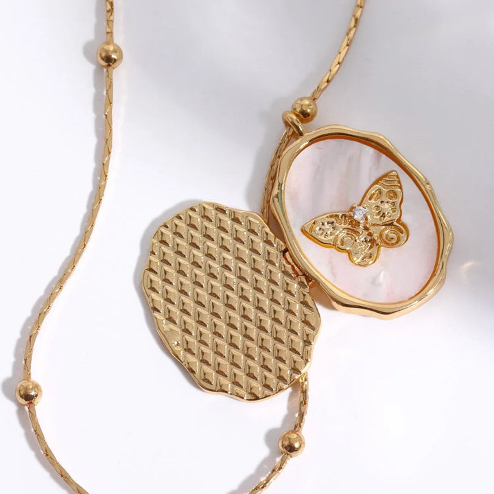 Collier pendentif porte photo nacrée papillon - MonPendentif