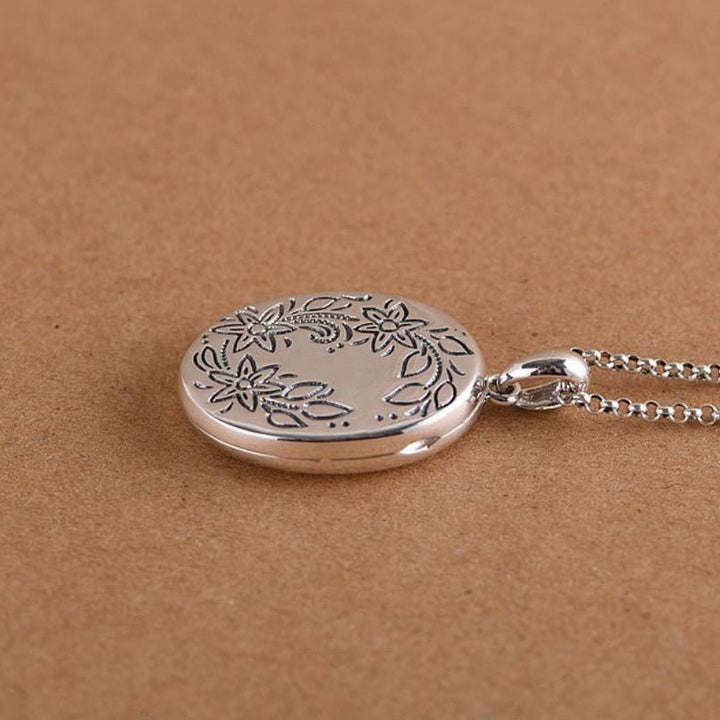Collier pendentif porte photo ovale fleurs en argent 925 - MonPendentif