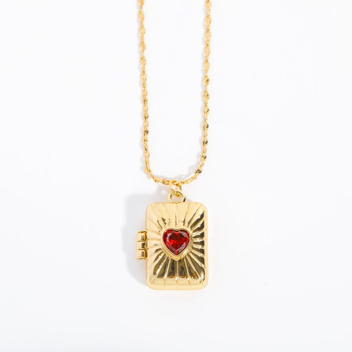 Collier pendentif porte photo rectangle cœur rouge or - MonPendentif