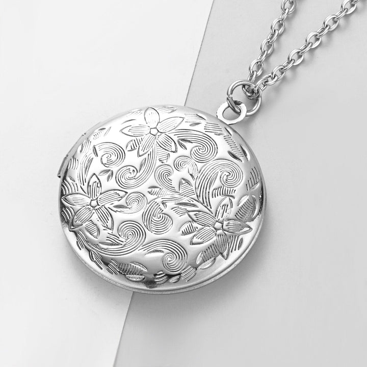 Collier pendentif porte photo rond fleurs plaqué argent / or / or rose - MonPendentif