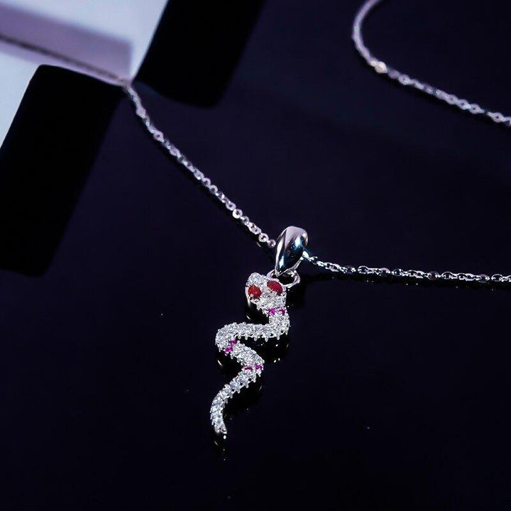 Collier pendentif serpent diamants argent 925 plaqué or rose - MonPendentif