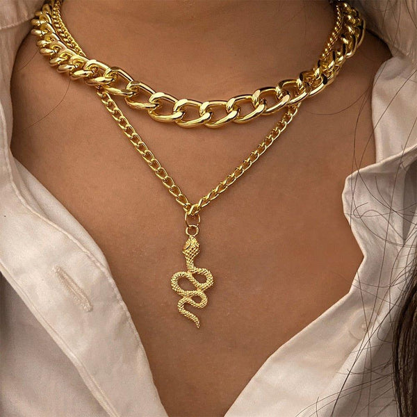 Collier pendentif serpent double chaîne épaisse - MonPendentif