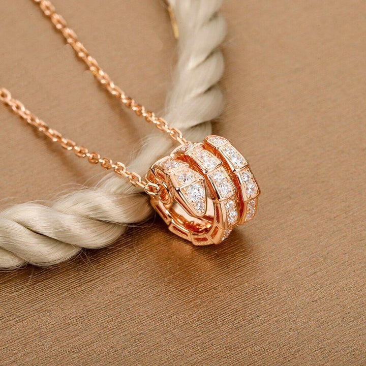 Collier pendentif serpent incrusté diamants argent 925 / plaqué or rose - MonPendentif