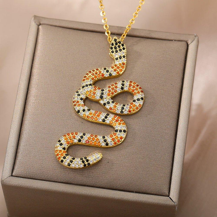 Collier pendentif serpent vintage strass plaqué or - MonPendentif