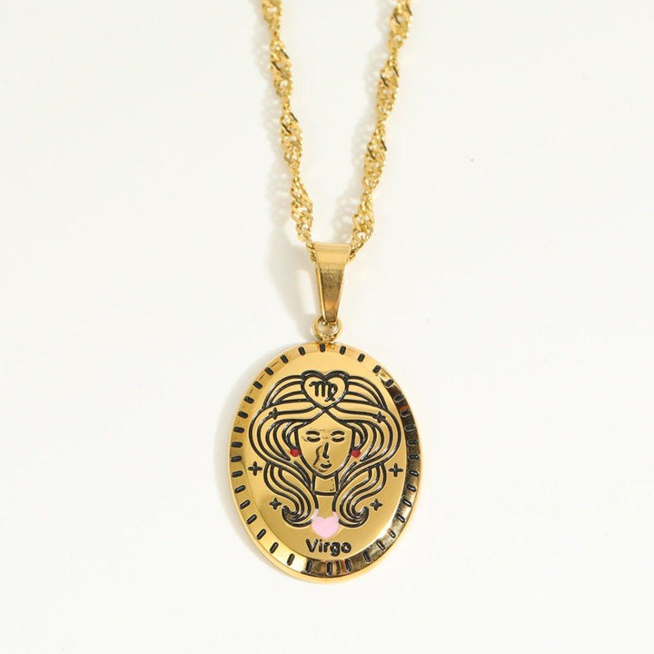Collier pendentif signe astrologique médaille ovale plaqué or - MonPendentif