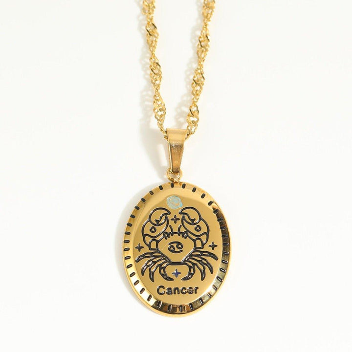Collier pendentif signe astrologique médaille ovale plaqué or - MonPendentif