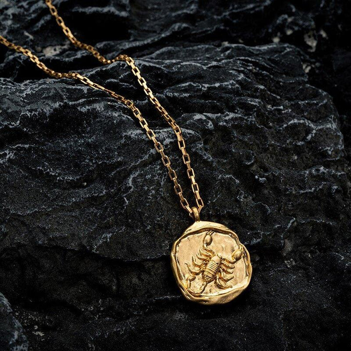 Collier pendentif signe astrologique médaille ronde irrégulière plaqué or - MonPendentif