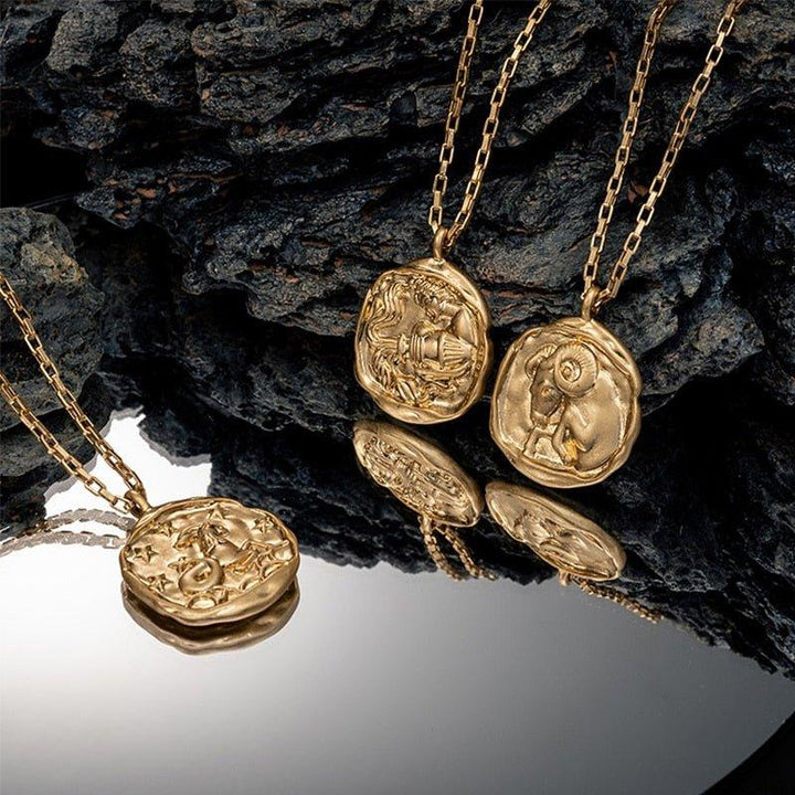 Collier pendentif signe astrologique médaille ronde irrégulière plaqué or - MonPendentif