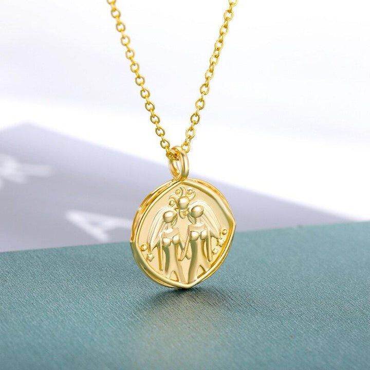 Collier pendentif signe astrologique médaille ronde vintage plaqué or - MonPendentif