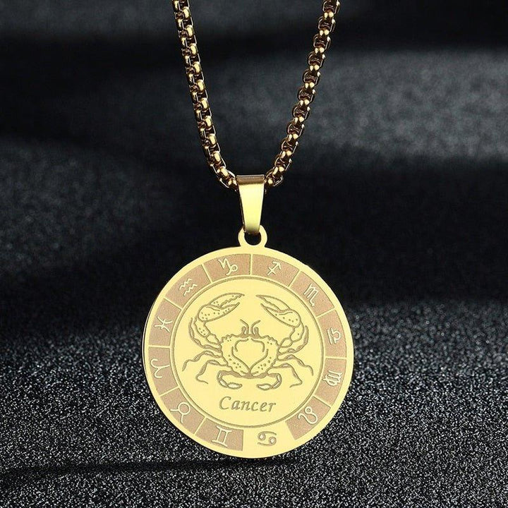 Collier pendentif signe astrologique rond plat avec chaîne épaisse - MonPendentif
