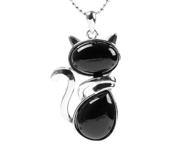 Collier pendentif silhouette de chat en pierre - MonPendentif