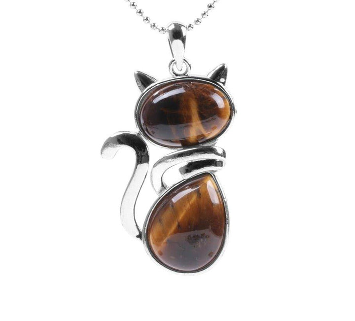 Collier pendentif silhouette de chat en pierre - MonPendentif