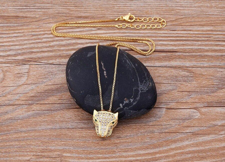 Collier pendentif tête de panthère en strass plaqué or - MonPendentif