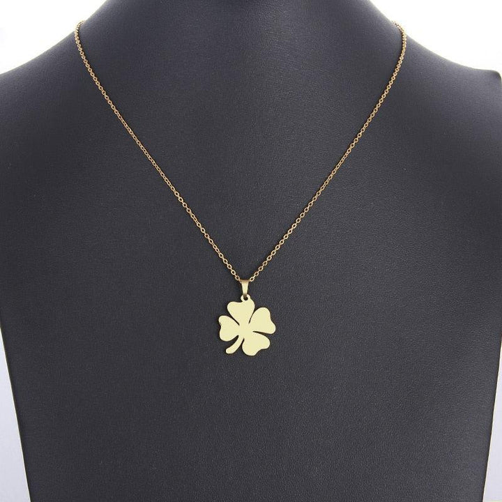 Collier pendentif trèfle à quatre feuilles plat minimaliste plaqué or / argent - MonPendentif
