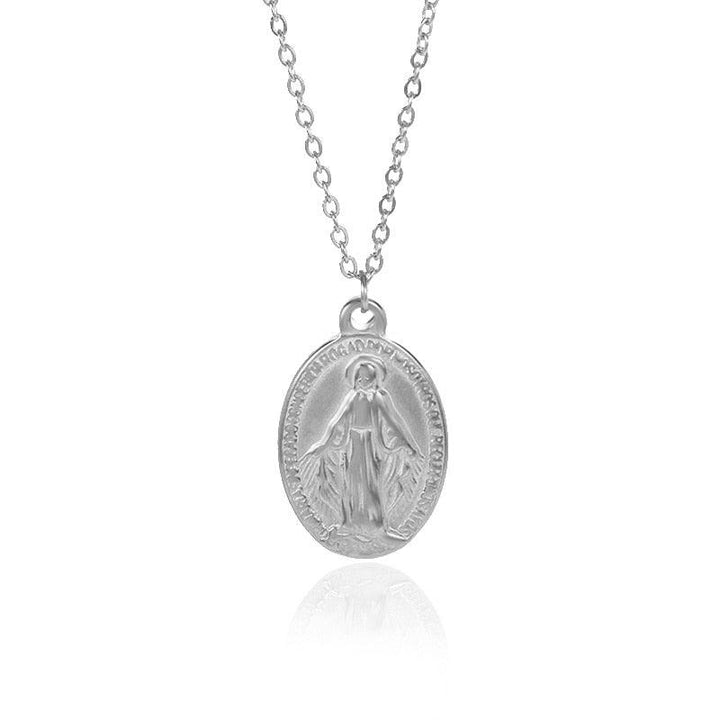 Collier pendentif Vierge Marie plat plaqué or / argent - MonPendentif