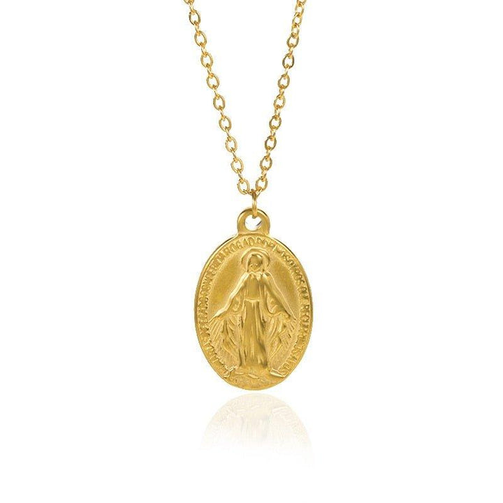 Collier pendentif Vierge Marie plat plaqué or / argent - MonPendentif