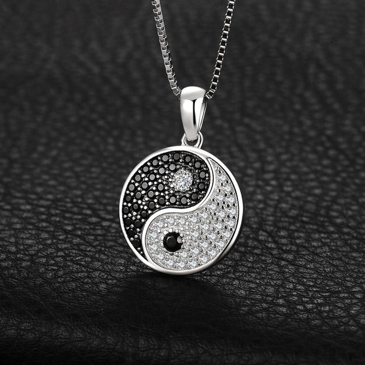 Collier pendentif yin yang noir et blanc argent 925 pierres précieuses - MonPendentif