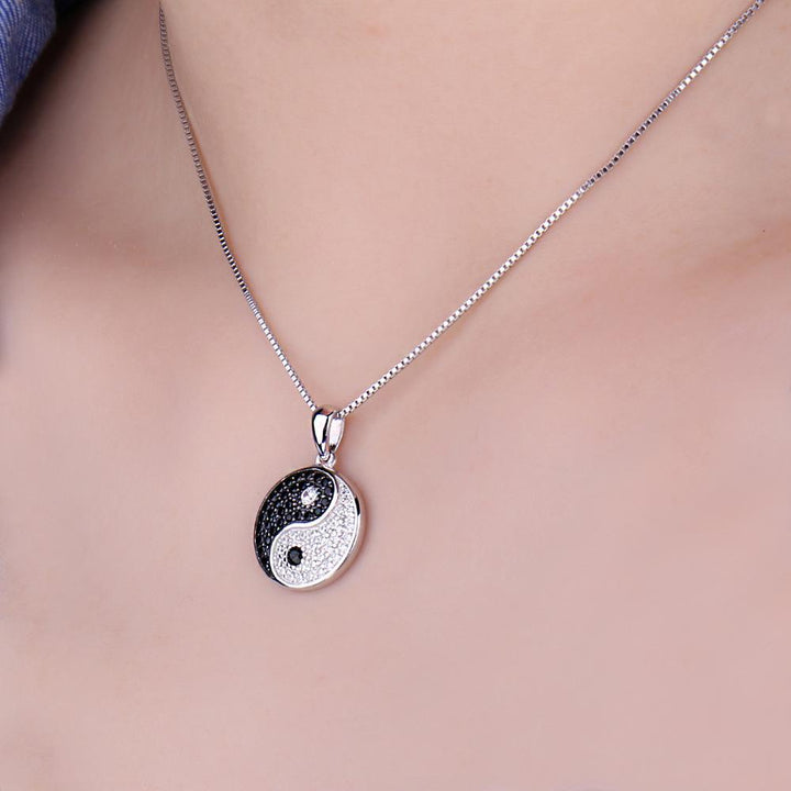 Collier pendentif yin yang noir et blanc argent 925 pierres précieuses - MonPendentif